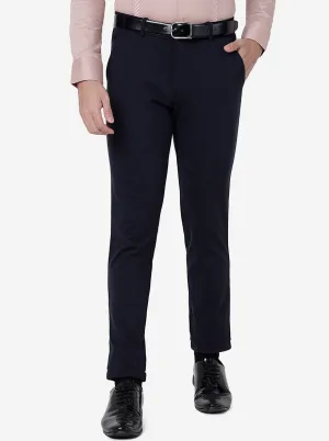 Navy Blue Solid Slim Fit Club Wear Trouser | JB Studio