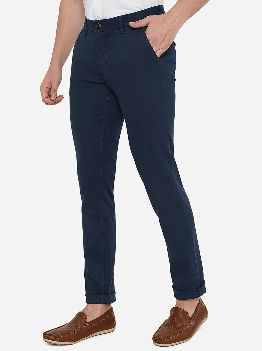 Navy Blue Solid Uno Fit Casual Trouser | JadeBlue