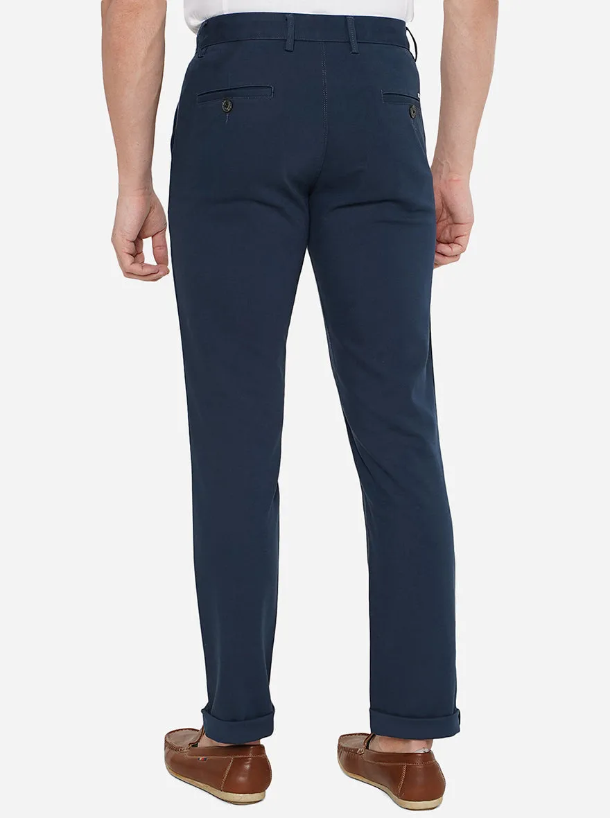 Navy Blue Solid Uno Fit Casual Trouser | JadeBlue