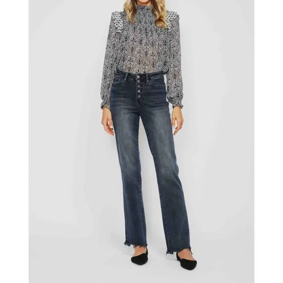 NEW JUDY BLUE high waist button fly straight denim jeans in blue