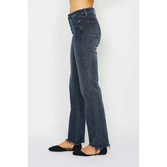 NEW JUDY BLUE high waist button fly straight denim jeans in blue