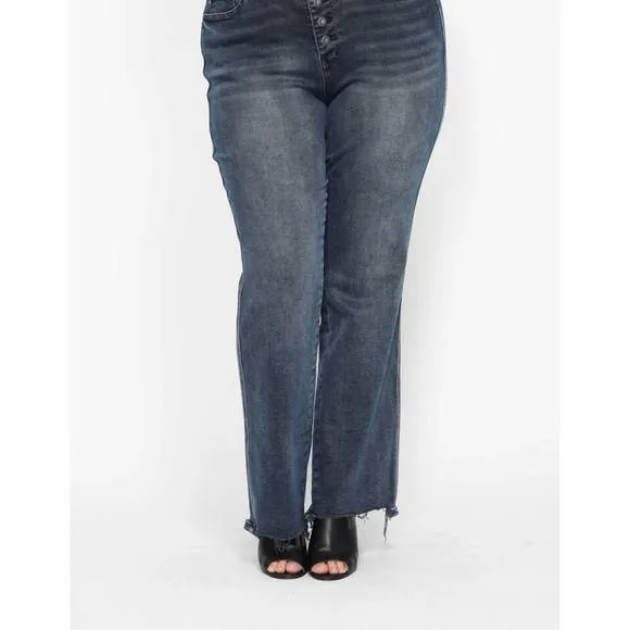 NEW JUDY BLUE high waist button fly straight denim jeans in blue