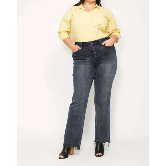 NEW JUDY BLUE high waist button fly straight denim jeans in blue