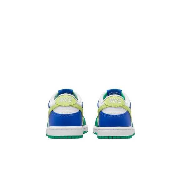 NEW NIKE kid's dunk low sneaker in white/light lemon twist/stadium green