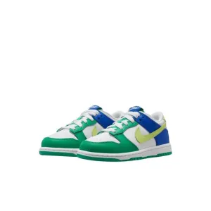 NEW NIKE kid's dunk low sneaker in white/light lemon twist/stadium green