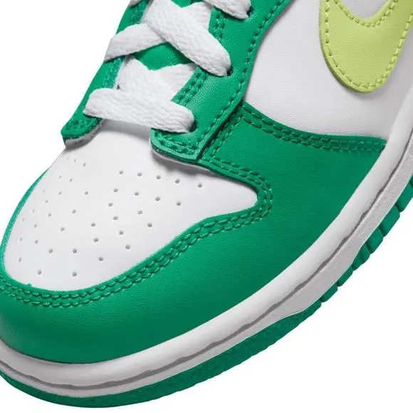 NEW NIKE kid's dunk low sneaker in white/light lemon twist/stadium green