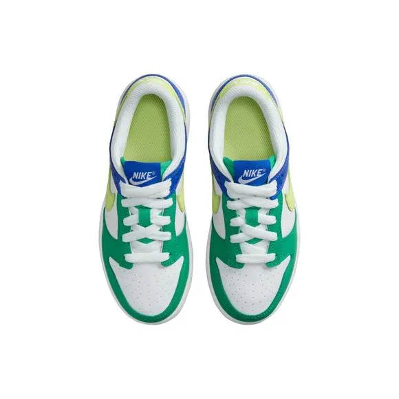 NEW NIKE kid's dunk low sneaker in white/light lemon twist/stadium green