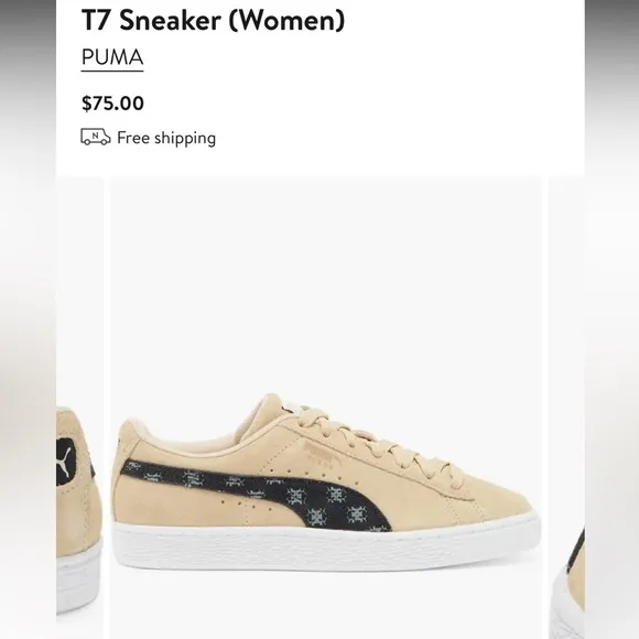 NWT Puma Women’s Suede Classic T7 Sneakers in sand tan beige / black / white
