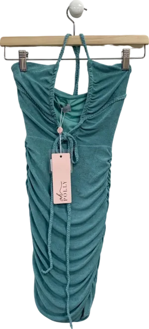 Oh Polly Teal Ruched Bodycon Dress with Drawstrings UK 8