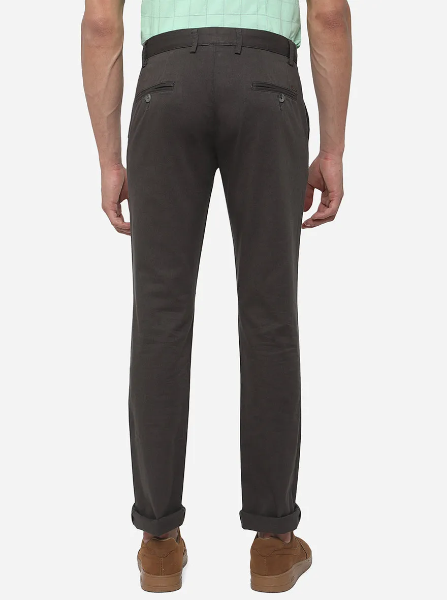 Olive Brown Solid Super Slim Fit Casual Trouser | Greenfibre