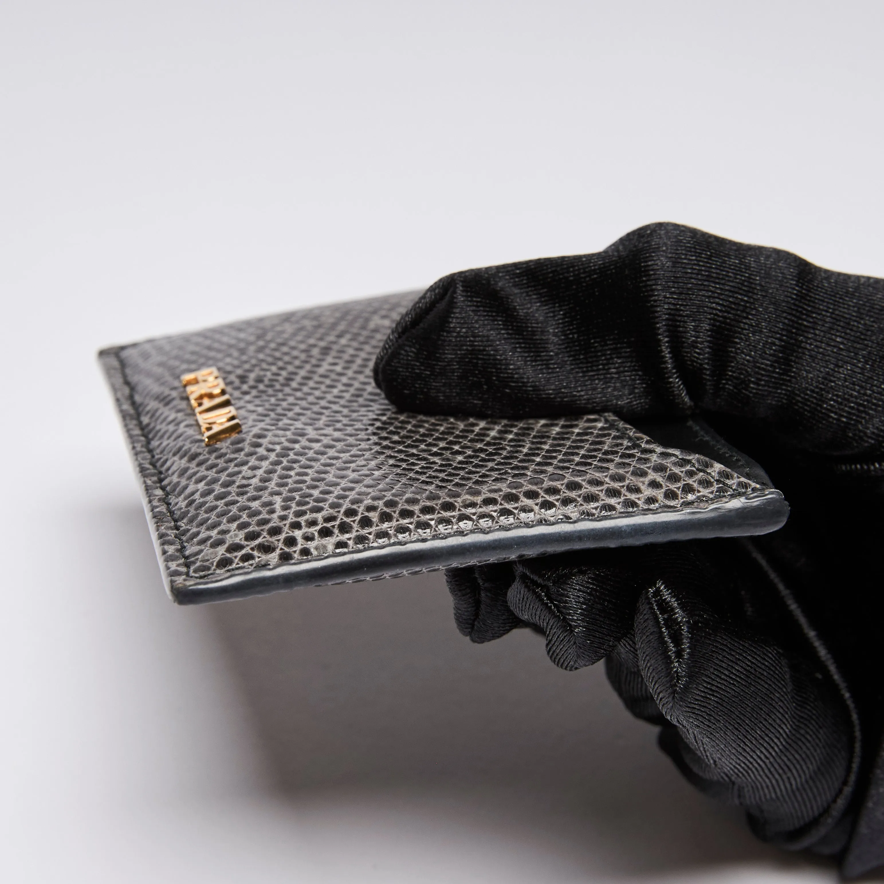 Prada Exotic Lizard Card Holder Wallet Embossed