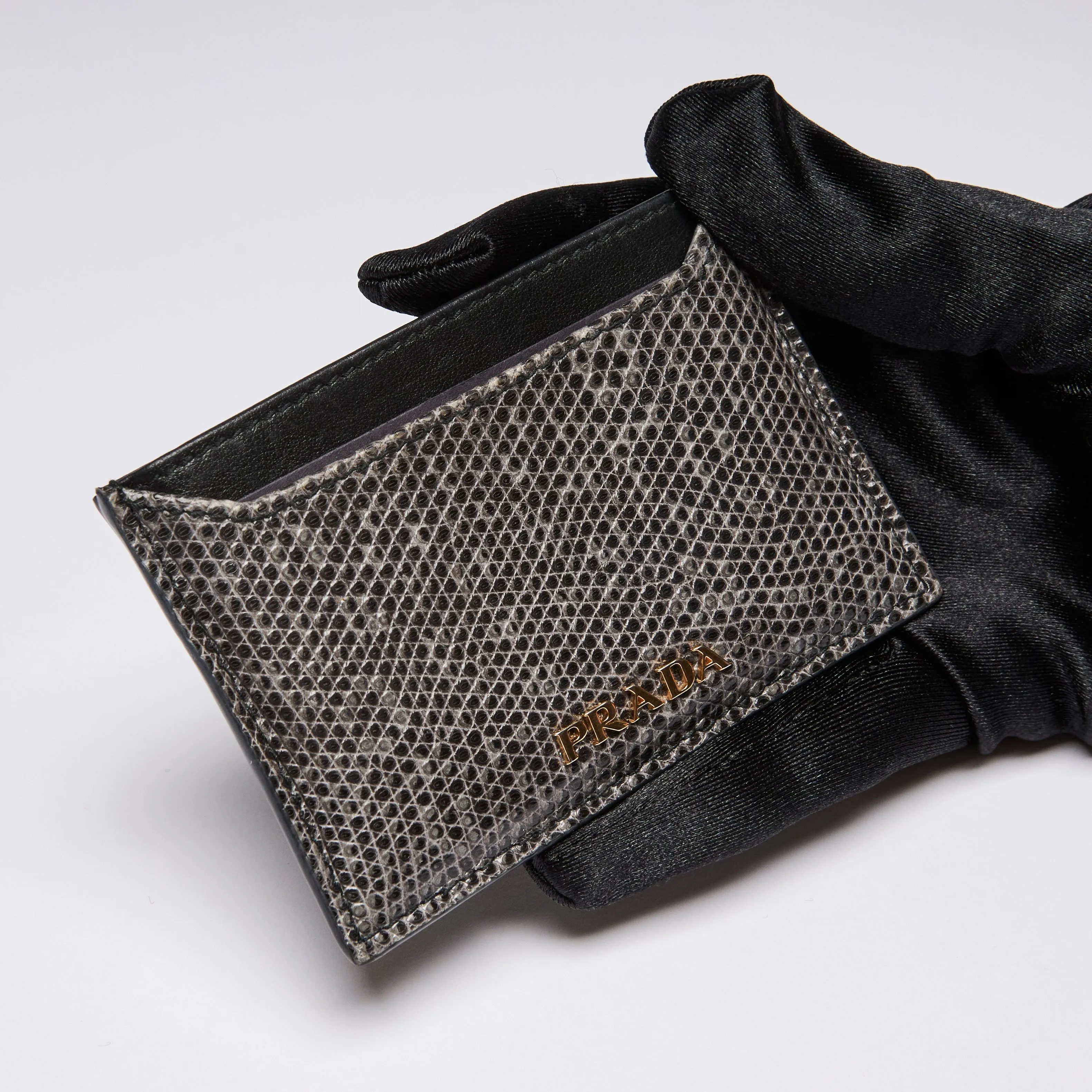 Prada Exotic Lizard Card Holder Wallet Embossed