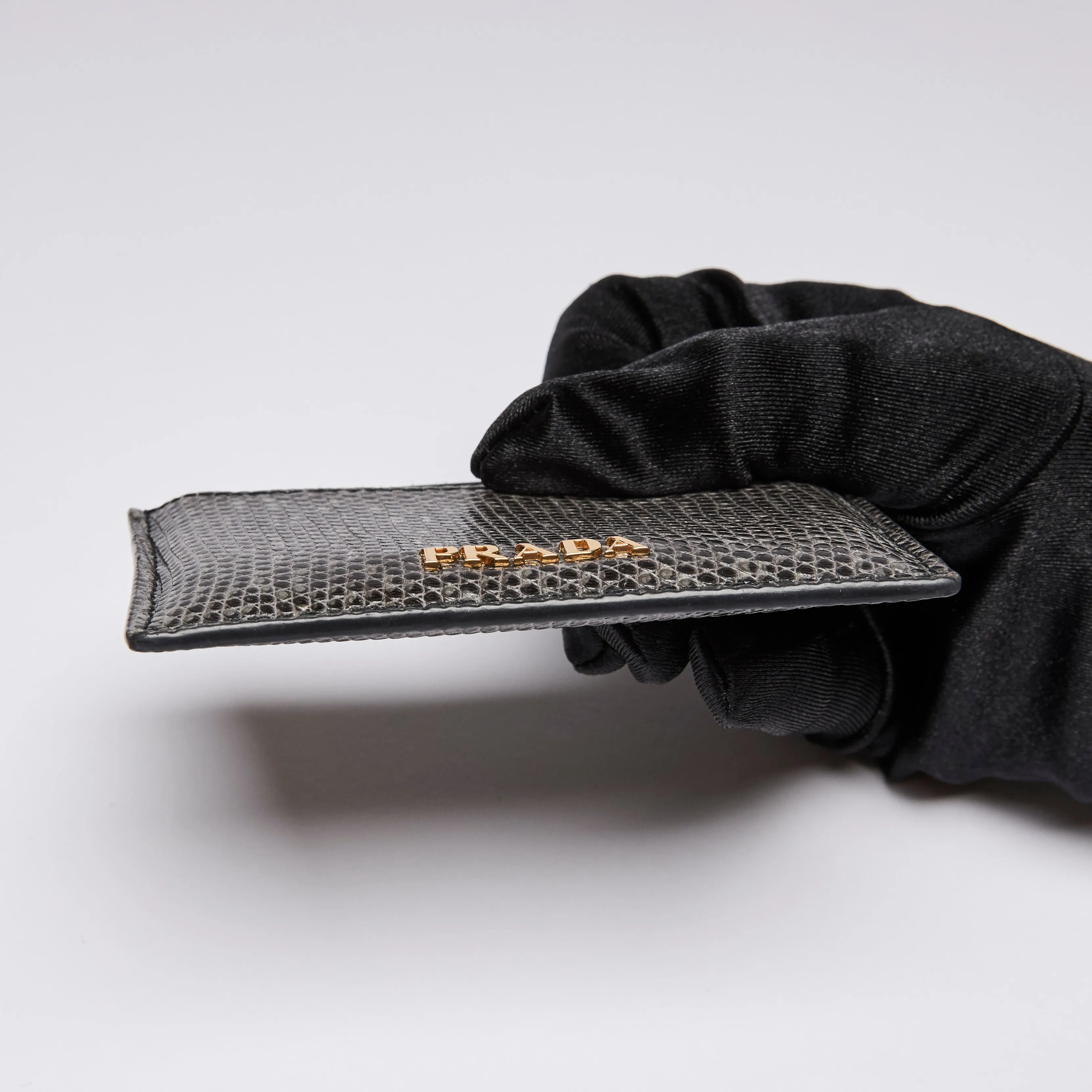 Prada Exotic Lizard Card Holder Wallet Embossed