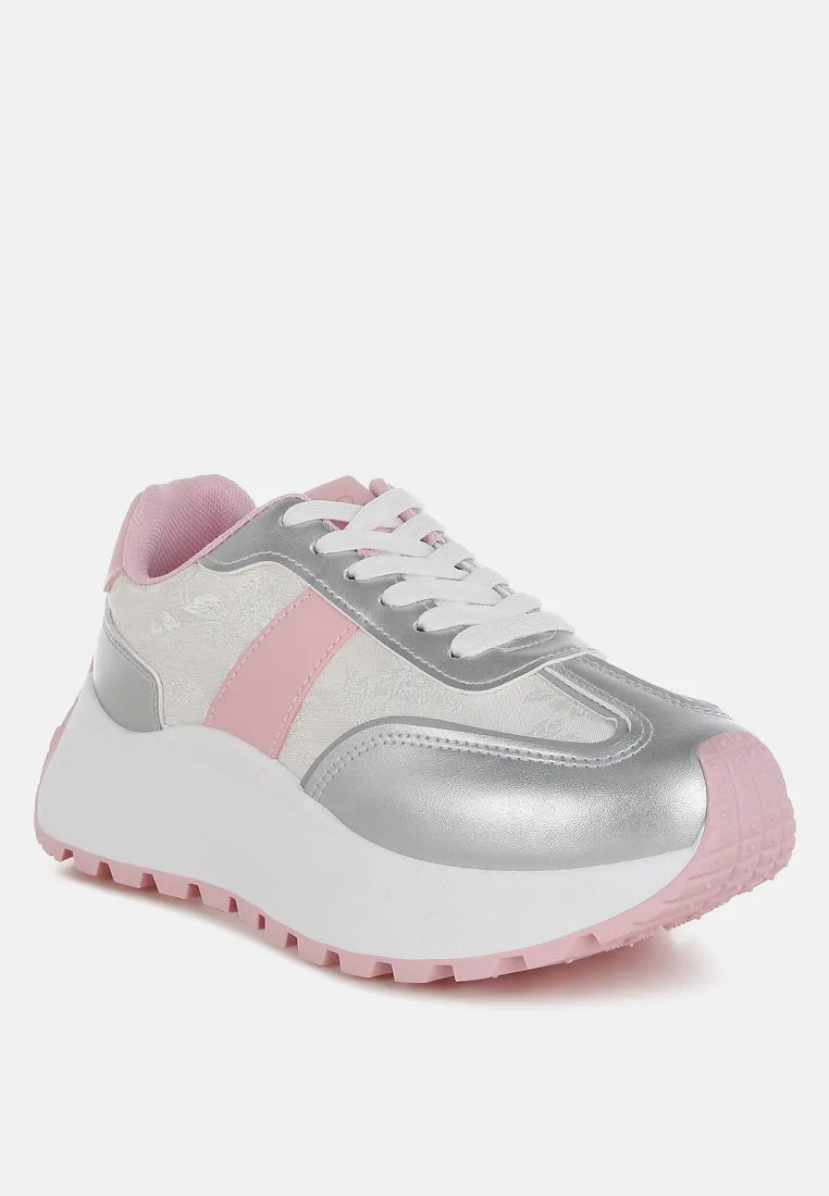 Print Embroidery Detail Metallic Sneakers By RAG