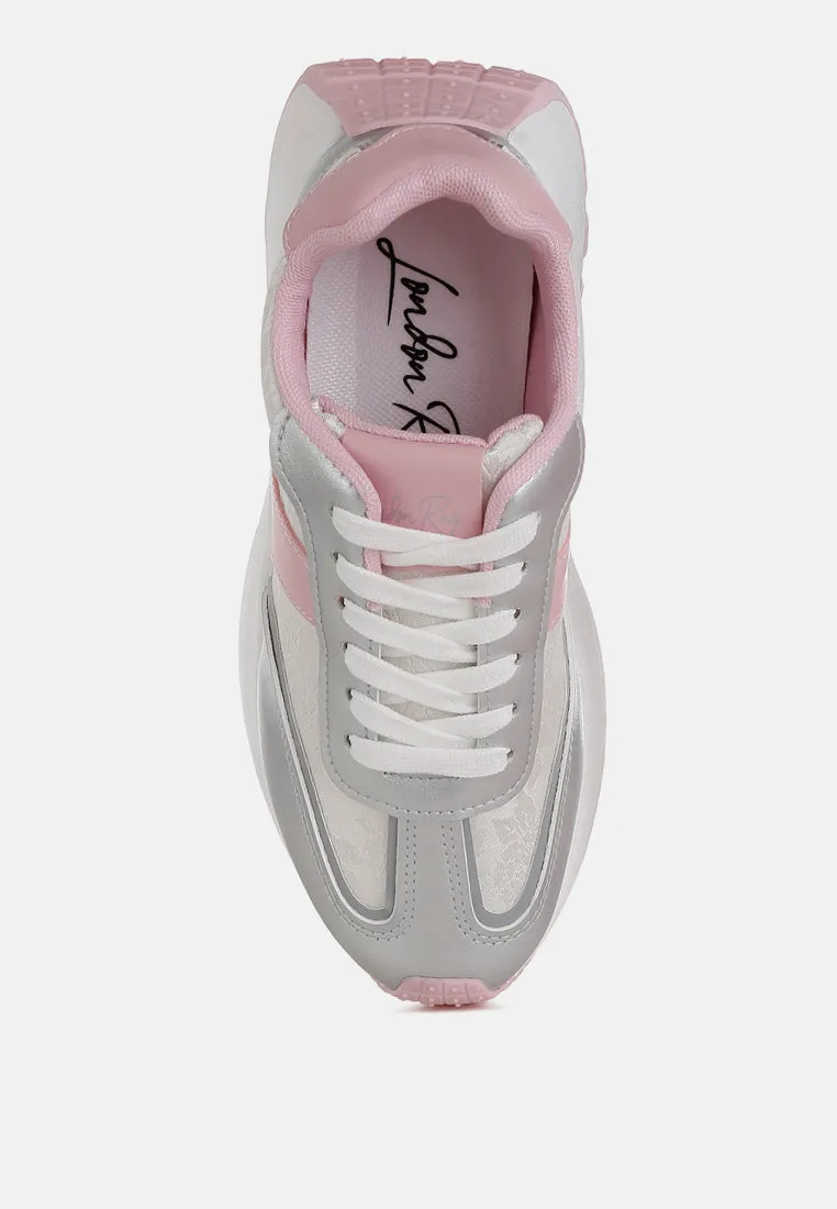 Print Embroidery Detail Metallic Sneakers By RAG