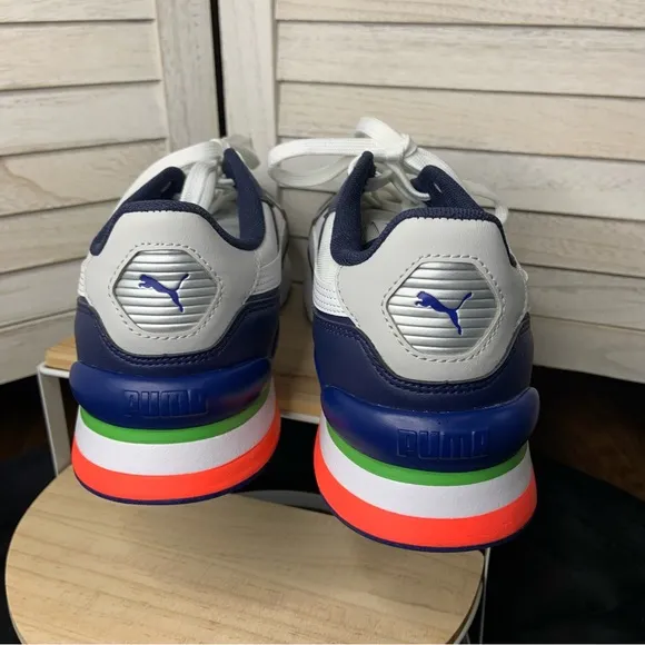 Puma R78 Futr Retro White and Peacoat Blue Wide Fit Sneaker Shoes Like New