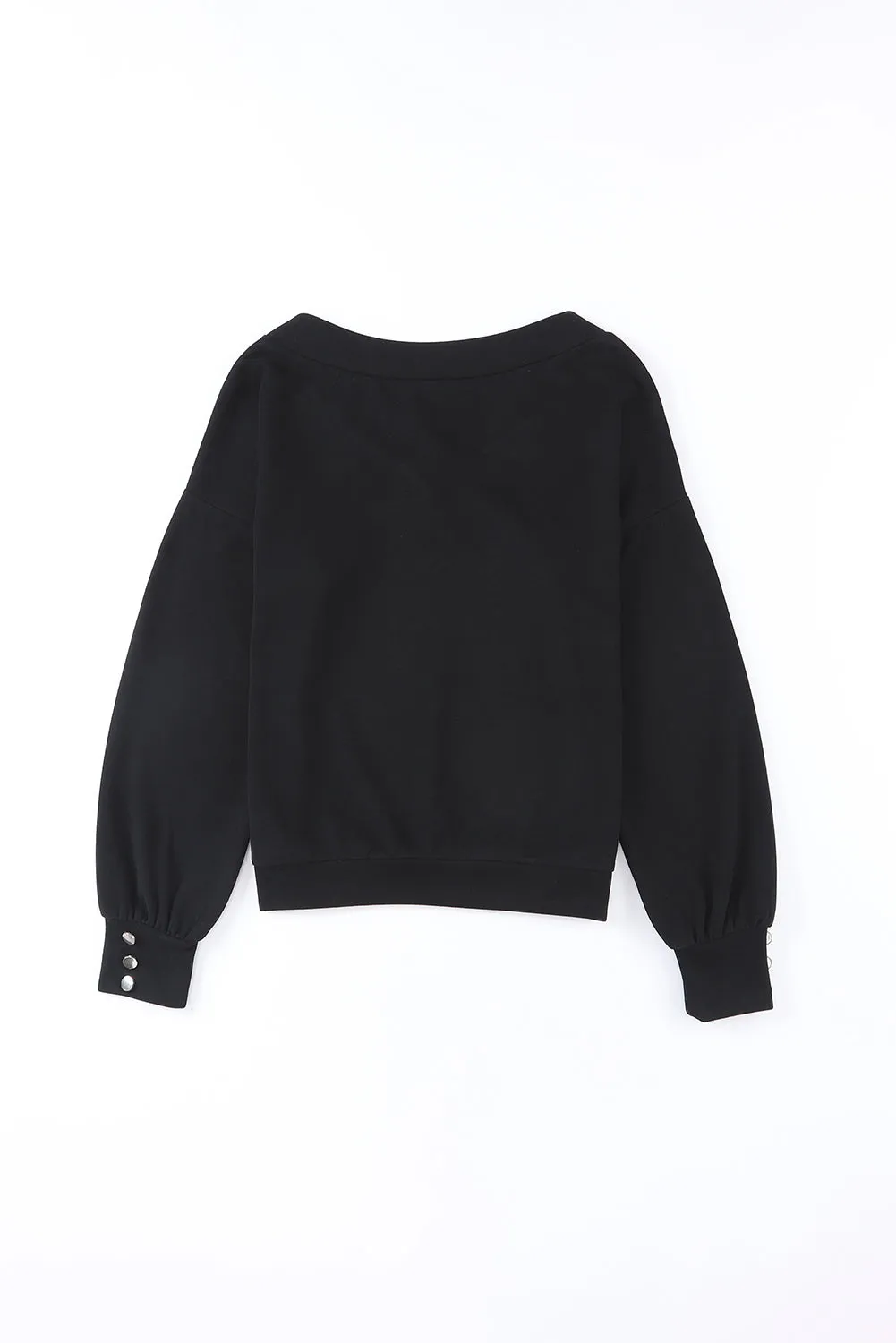 Purple Knitted V Neck Buttoned Cuffs Sweater