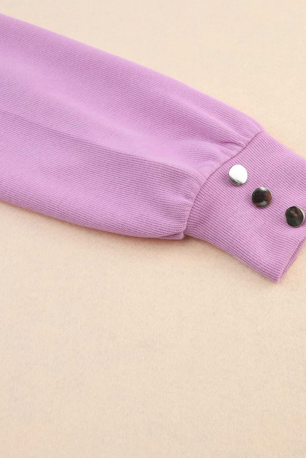 Purple Knitted V Neck Buttoned Cuffs Sweater