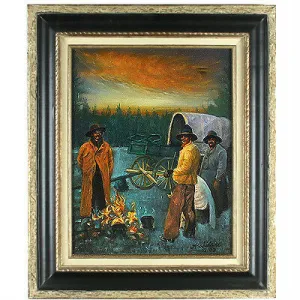 "Keeping Warm" (3 Men by Fire w/ Wagon) By Anthony Sordini Signed Oil Painting