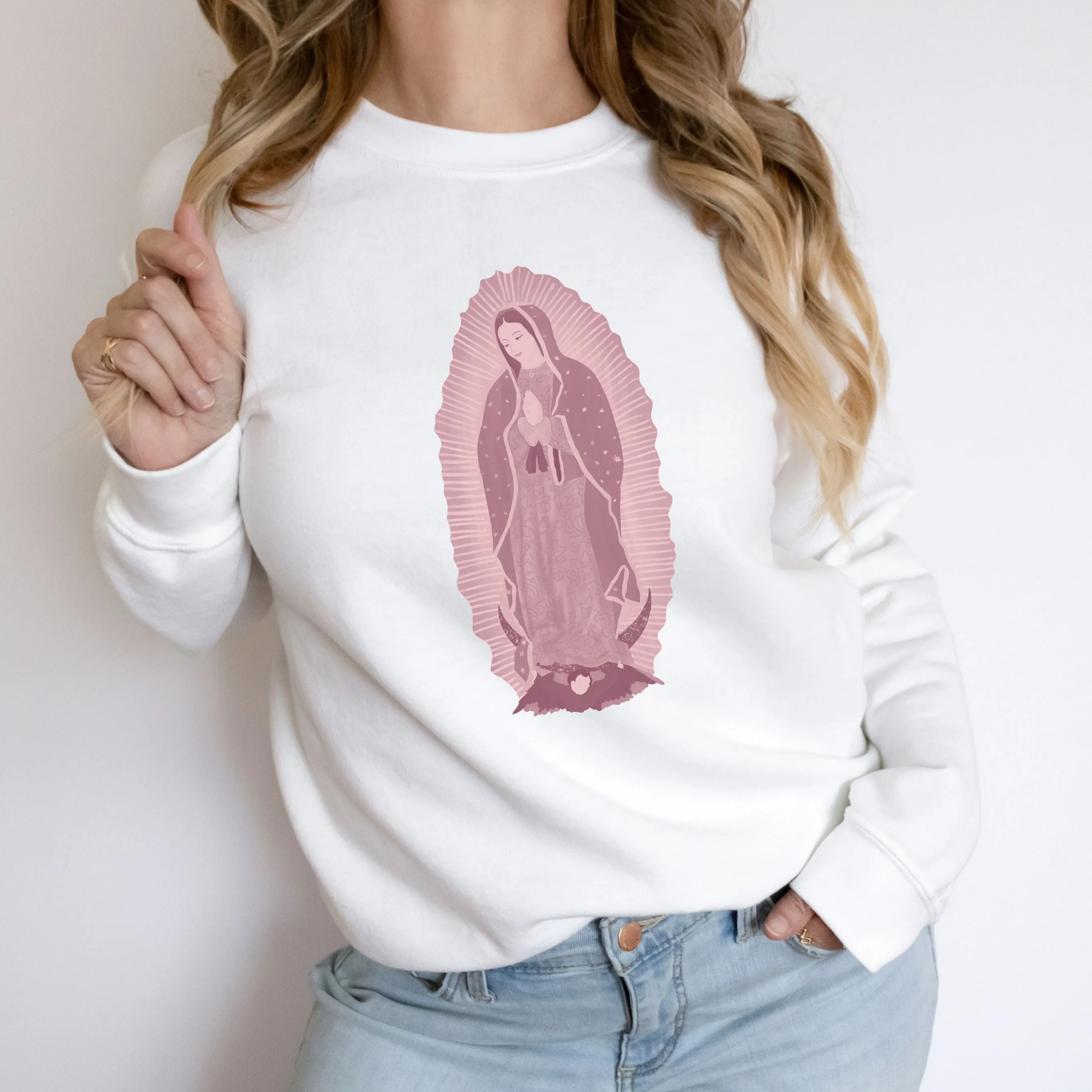 "Our Lady of Guadalupe" Sweatshirt in Blues or Pinks