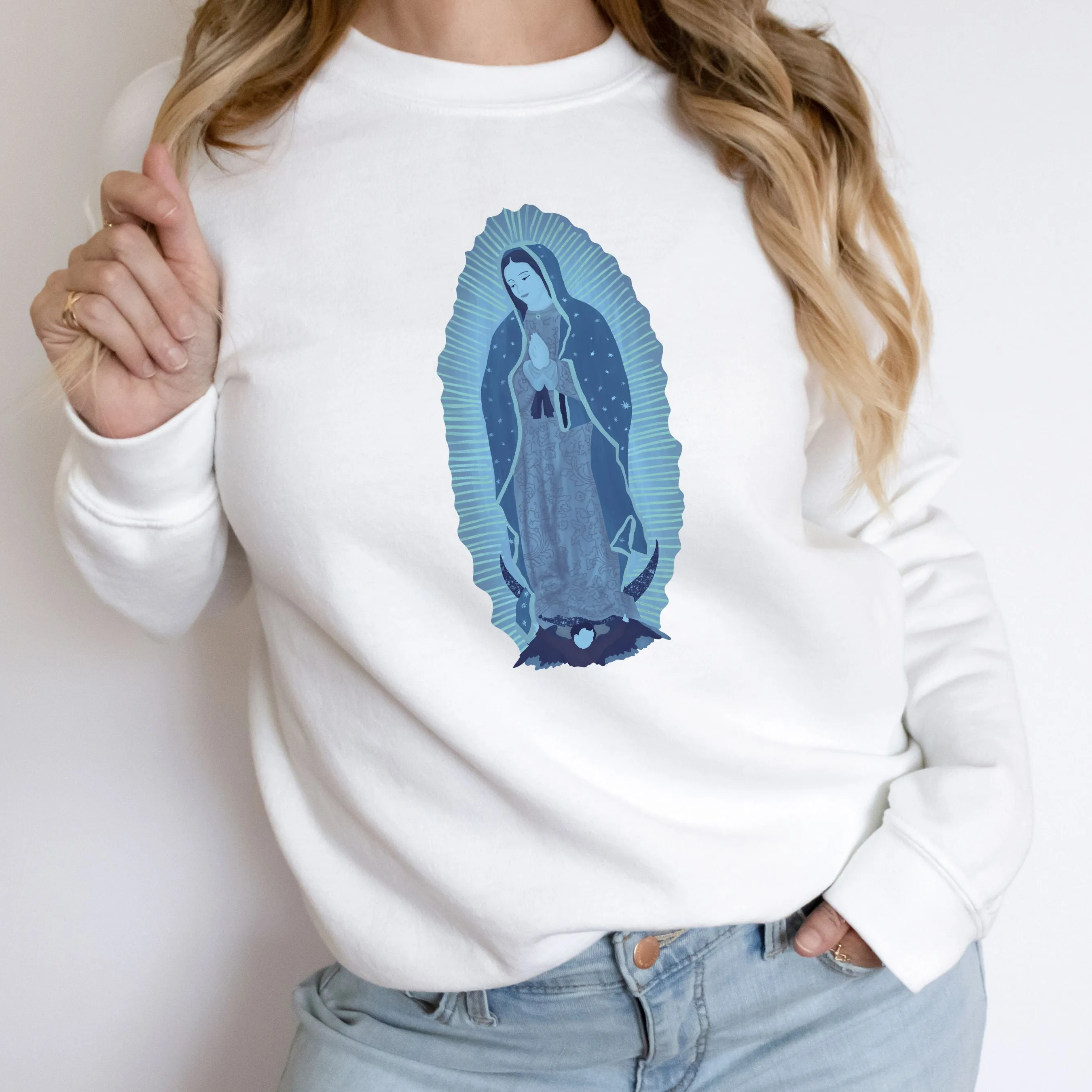 "Our Lady of Guadalupe" Sweatshirt in Blues or Pinks