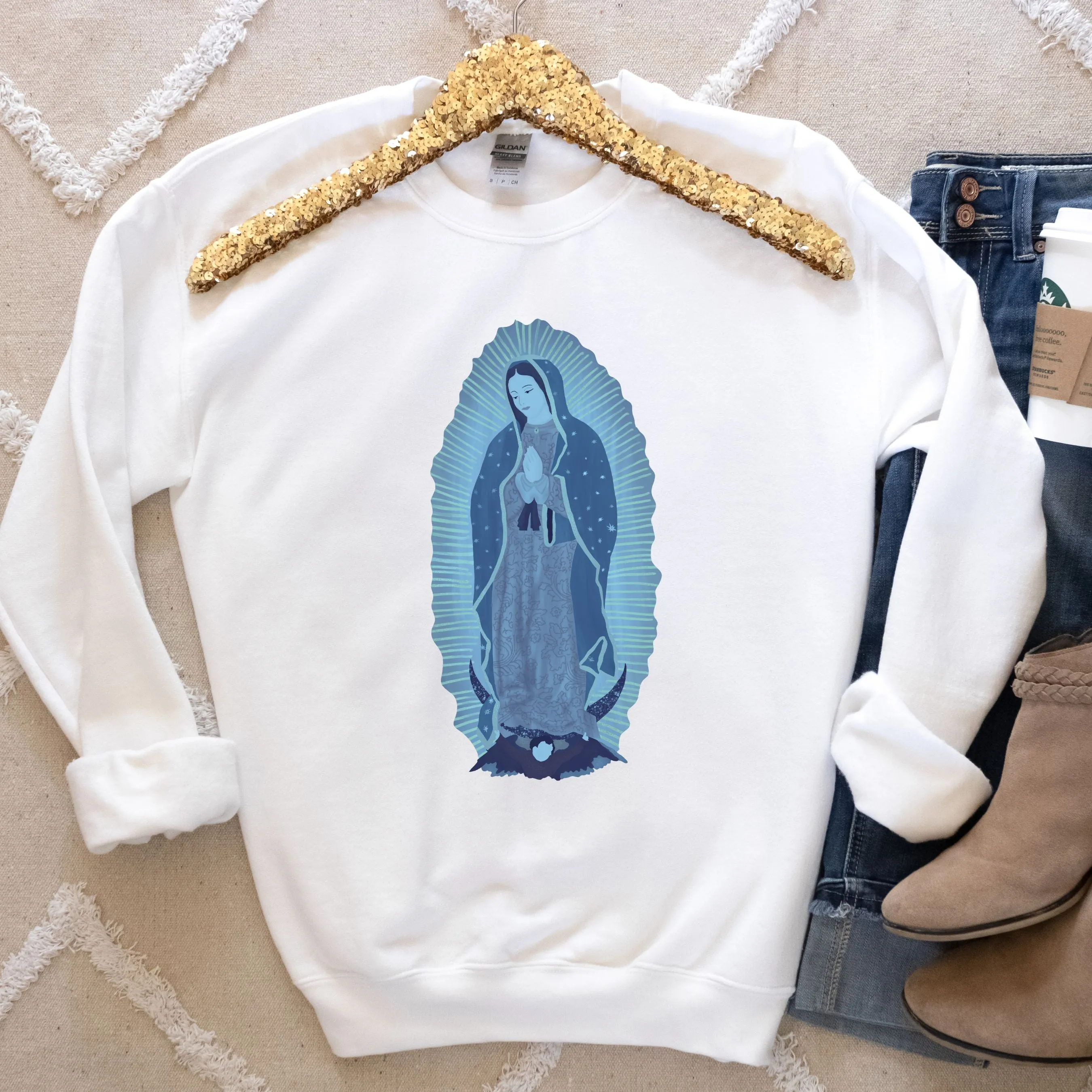 "Our Lady of Guadalupe" Sweatshirt in Blues or Pinks