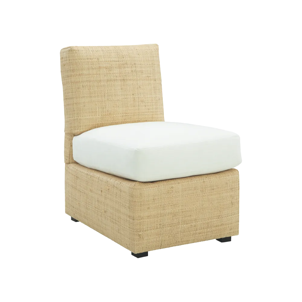 Raffia Slipper Chair in Performance Raffia with Inside Out Lace Seat Cushion
