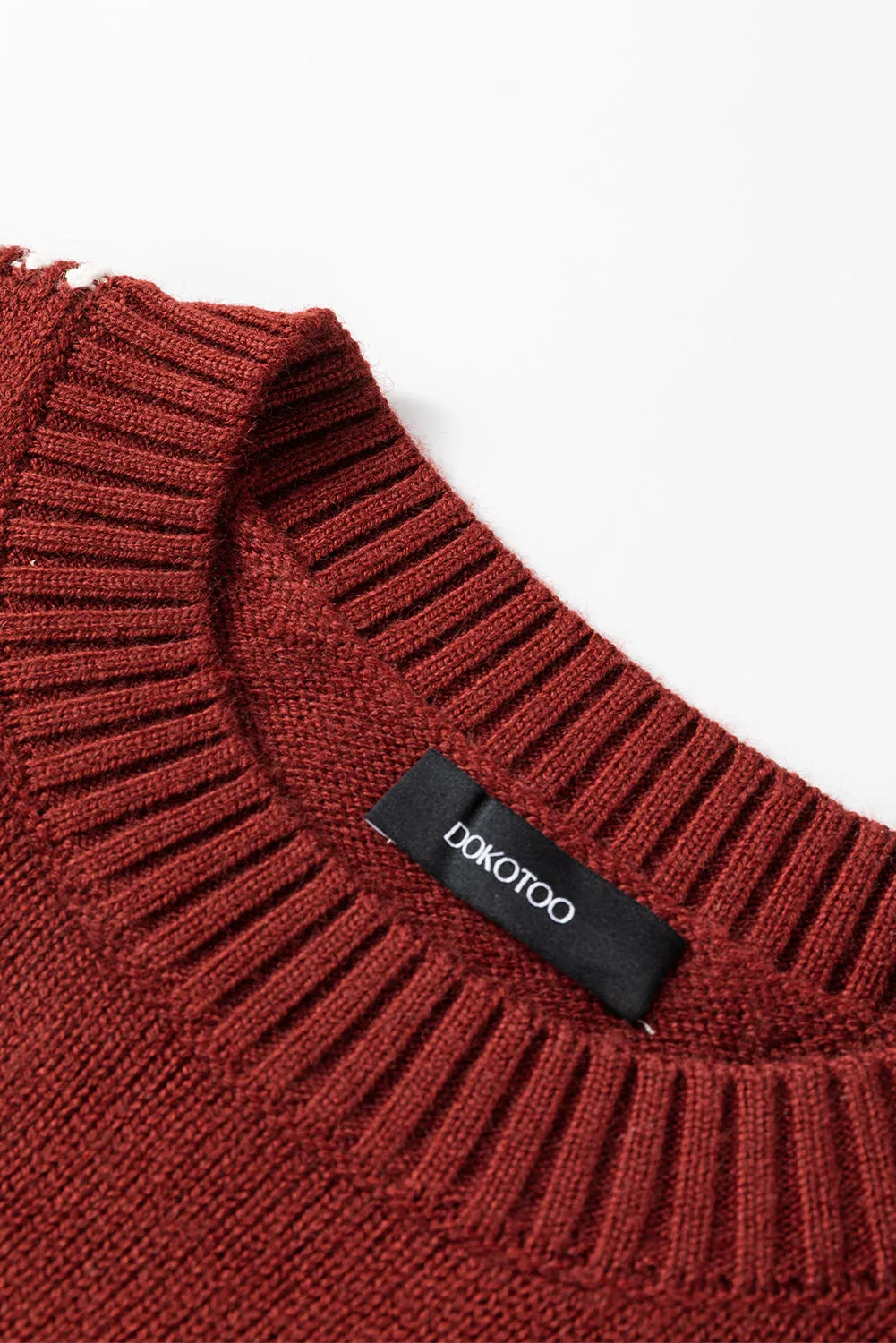 Red Dahlia Color Contrast Trim Drop Shoulder Crew Neck Sweater