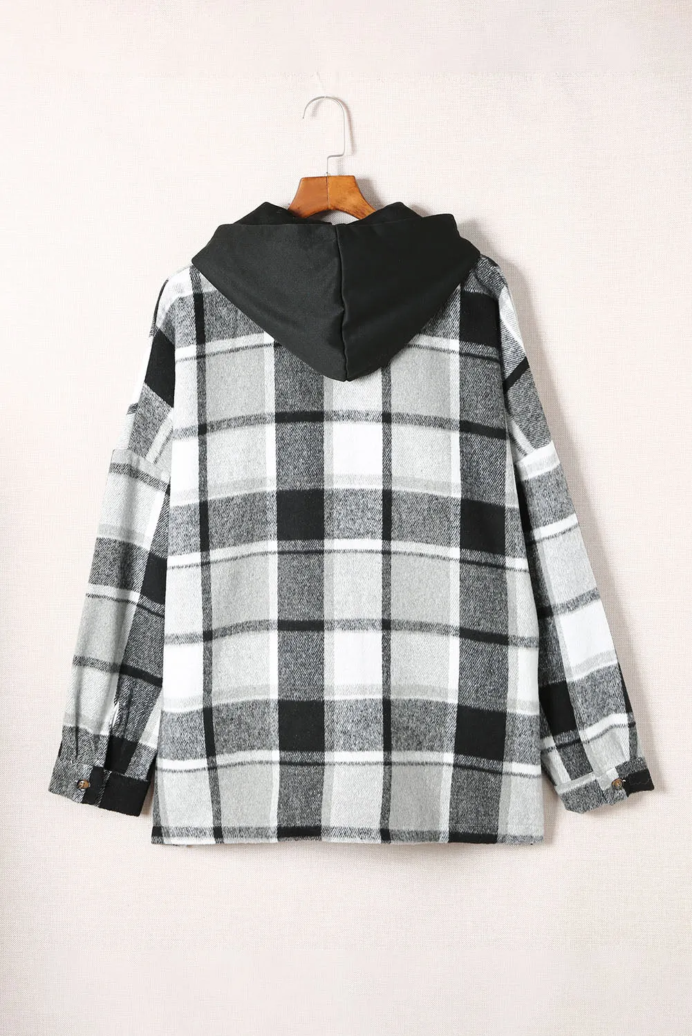 Red Hooded Plaid Button Front Shacket