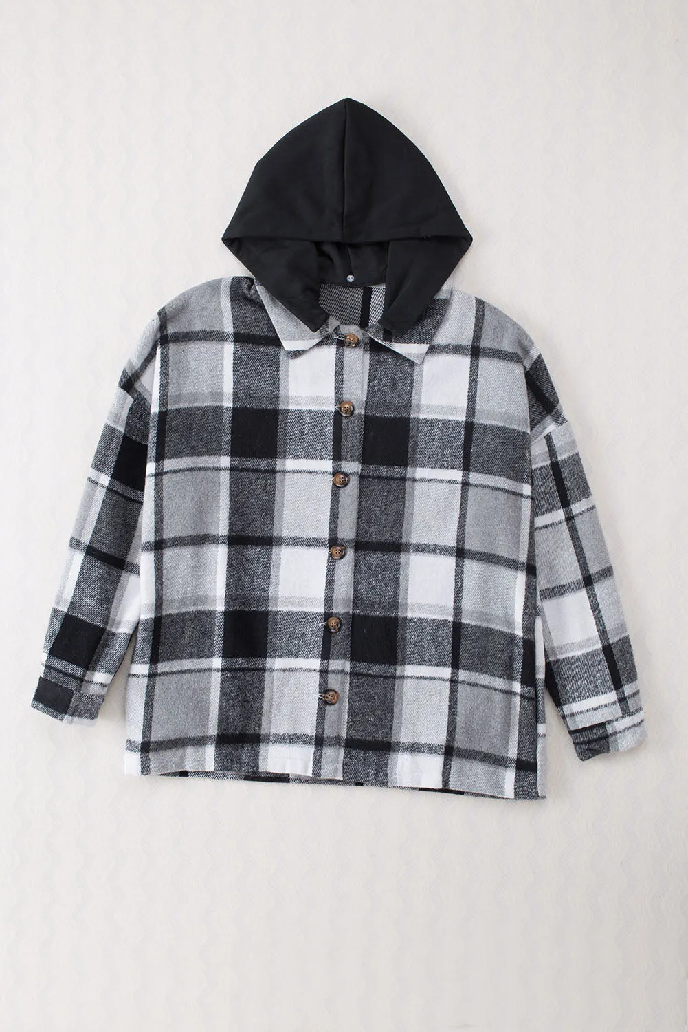 Red Hooded Plaid Button Front Shacket