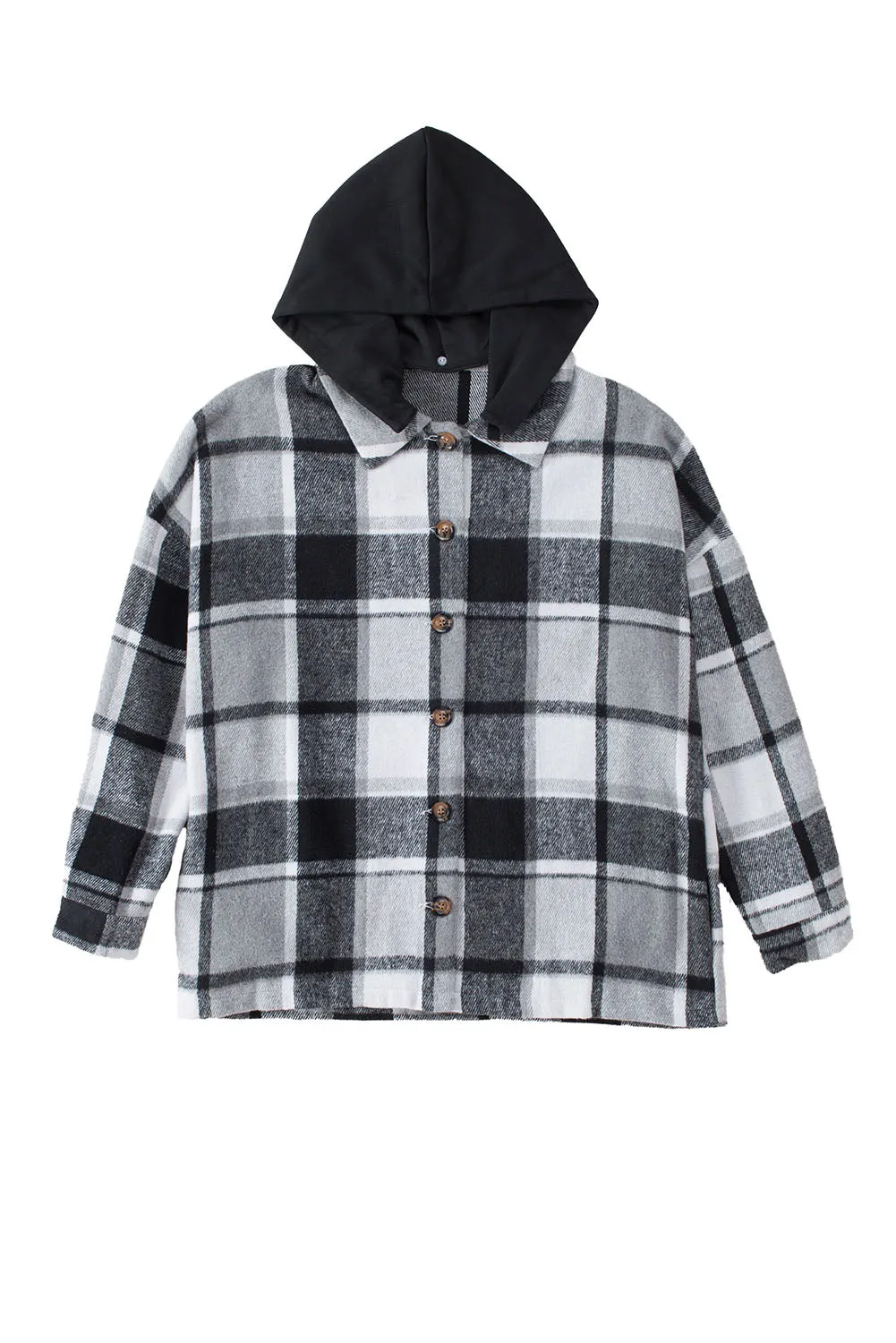 Red Hooded Plaid Button Front Shacket