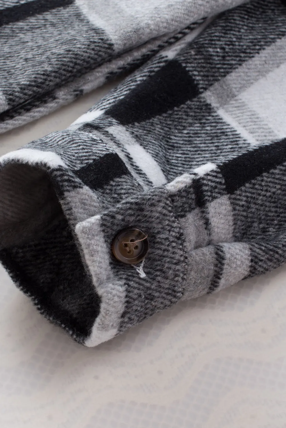 Red Hooded Plaid Button Front Shacket