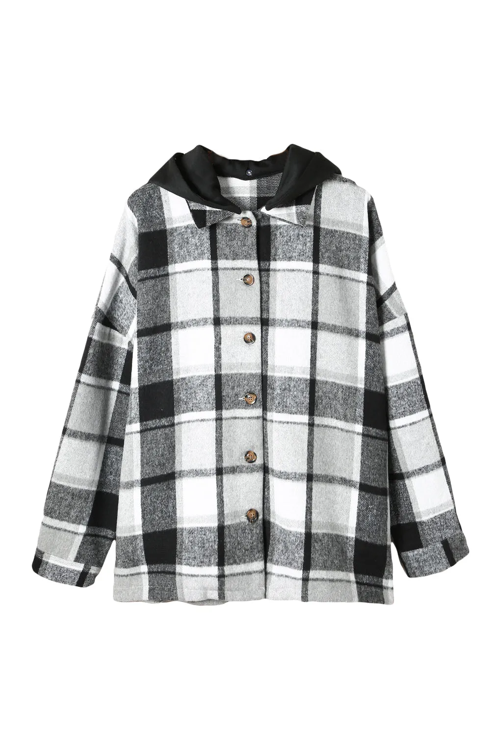 Red Hooded Plaid Button Front Shacket
