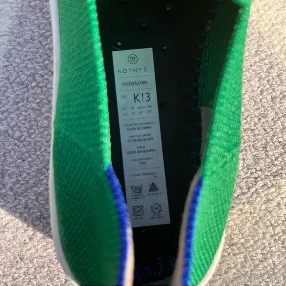 Rothy’s Kids Green Sneakers Sz 12