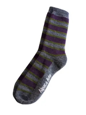 Striped Alpaca Socks in Denim - Medium