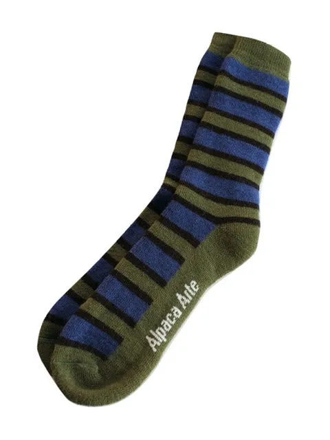 Striped Alpaca Socks in Olive - Large