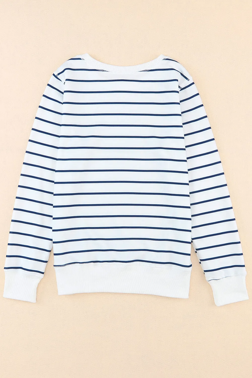 Striped Print Ribbed Trim Long Sleeve Top