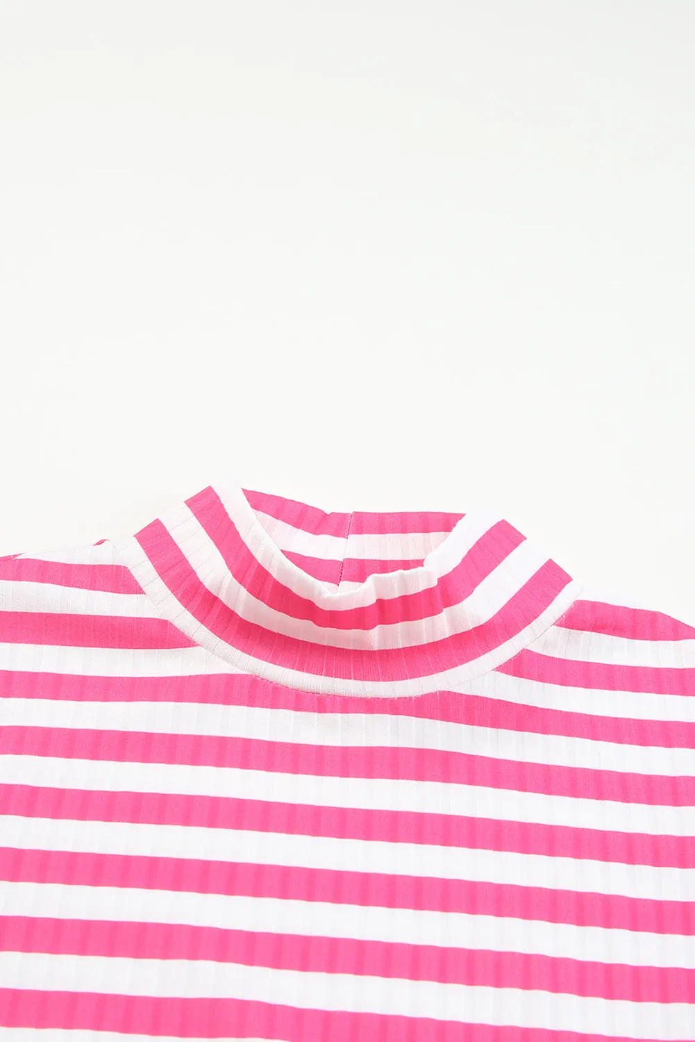 Striped Print Textured Knit Long Sleeve Tee
