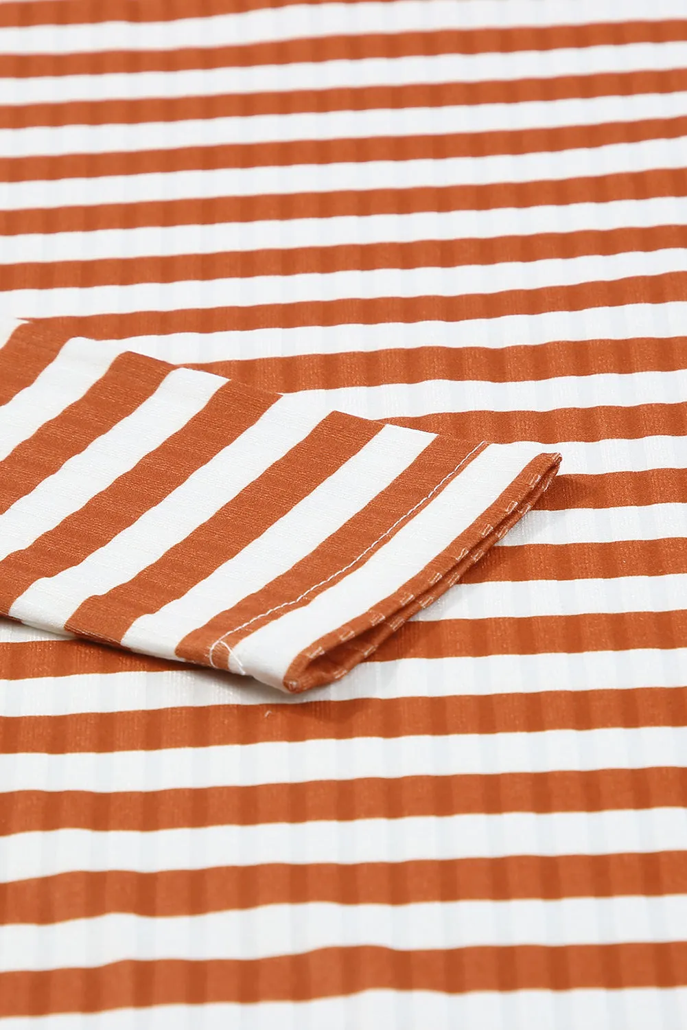 Striped Print Textured Knit Long Sleeve Tee