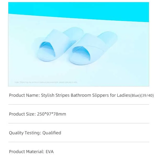Stylish stripes bathroom slippers for ladies (Blue, 39/40)