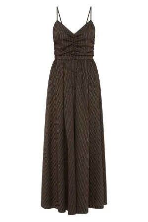 SUNSEEKER MAXI DRESS - CHOCOLATE PIN-STRIPE