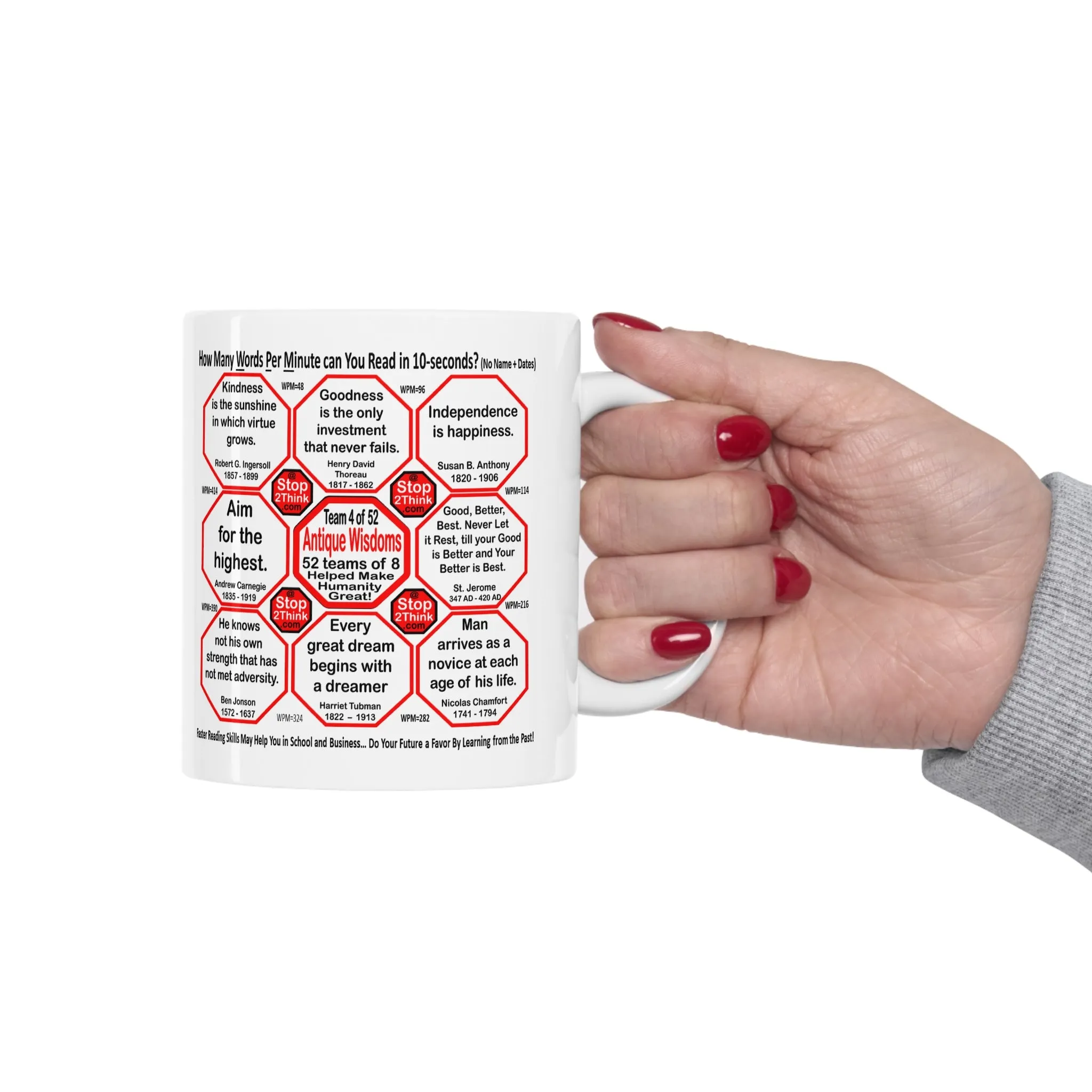 Teams 3 4 of 52... How Fast Can You Read Mug Wisdoms? - Drink Wisely at Stop2Think.com