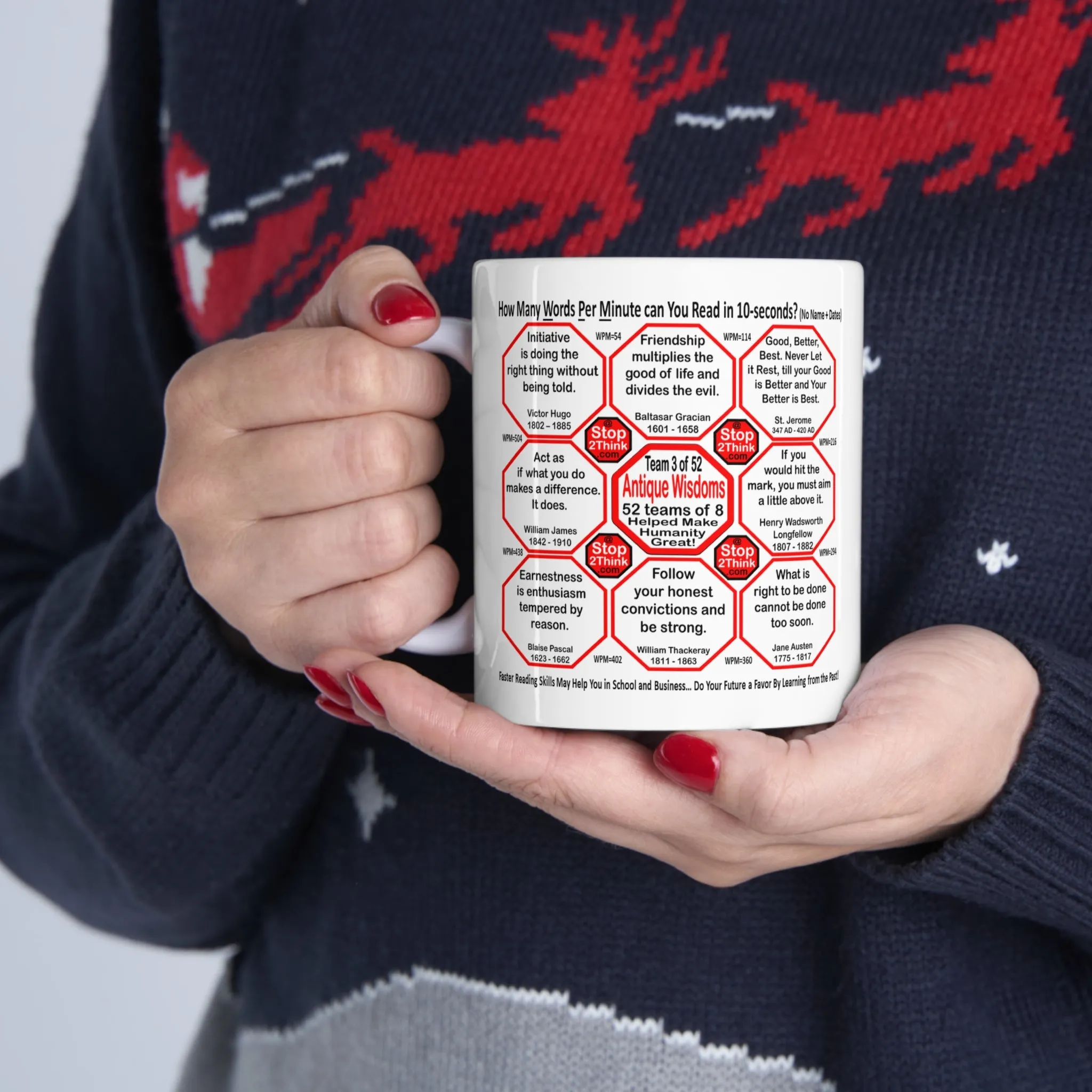 Teams 3 4 of 52... How Fast Can You Read Mug Wisdoms? - Drink Wisely at Stop2Think.com