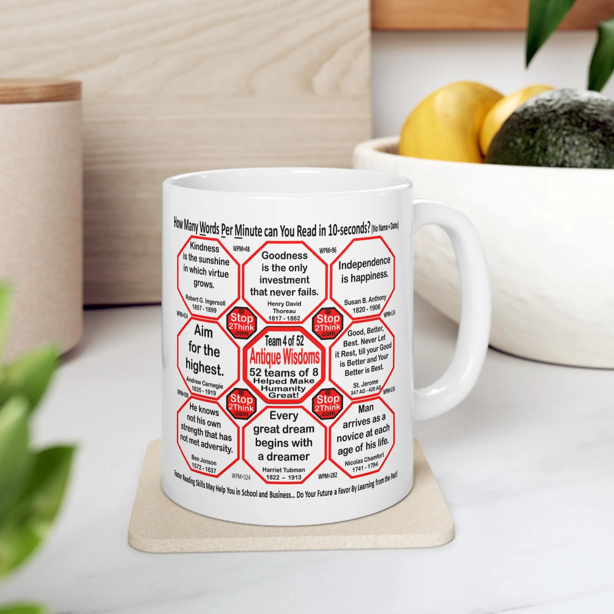 Teams 3 4 of 52... How Fast Can You Read Mug Wisdoms? - Drink Wisely at Stop2Think.com
