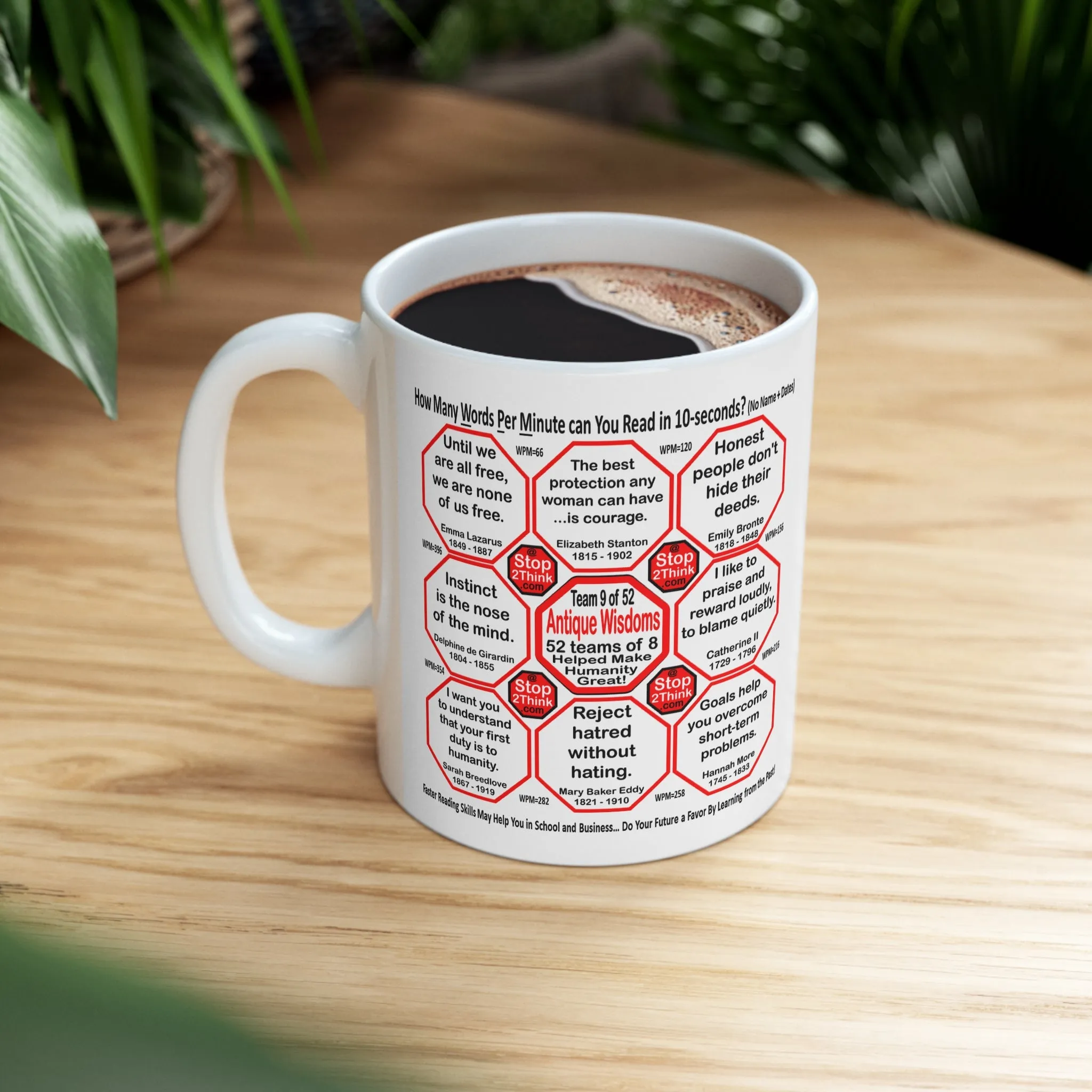 Teams 9 10 of 52... How Fast Can You Read Mug Wisdoms? - Drink Wisely at Stop2Think.com