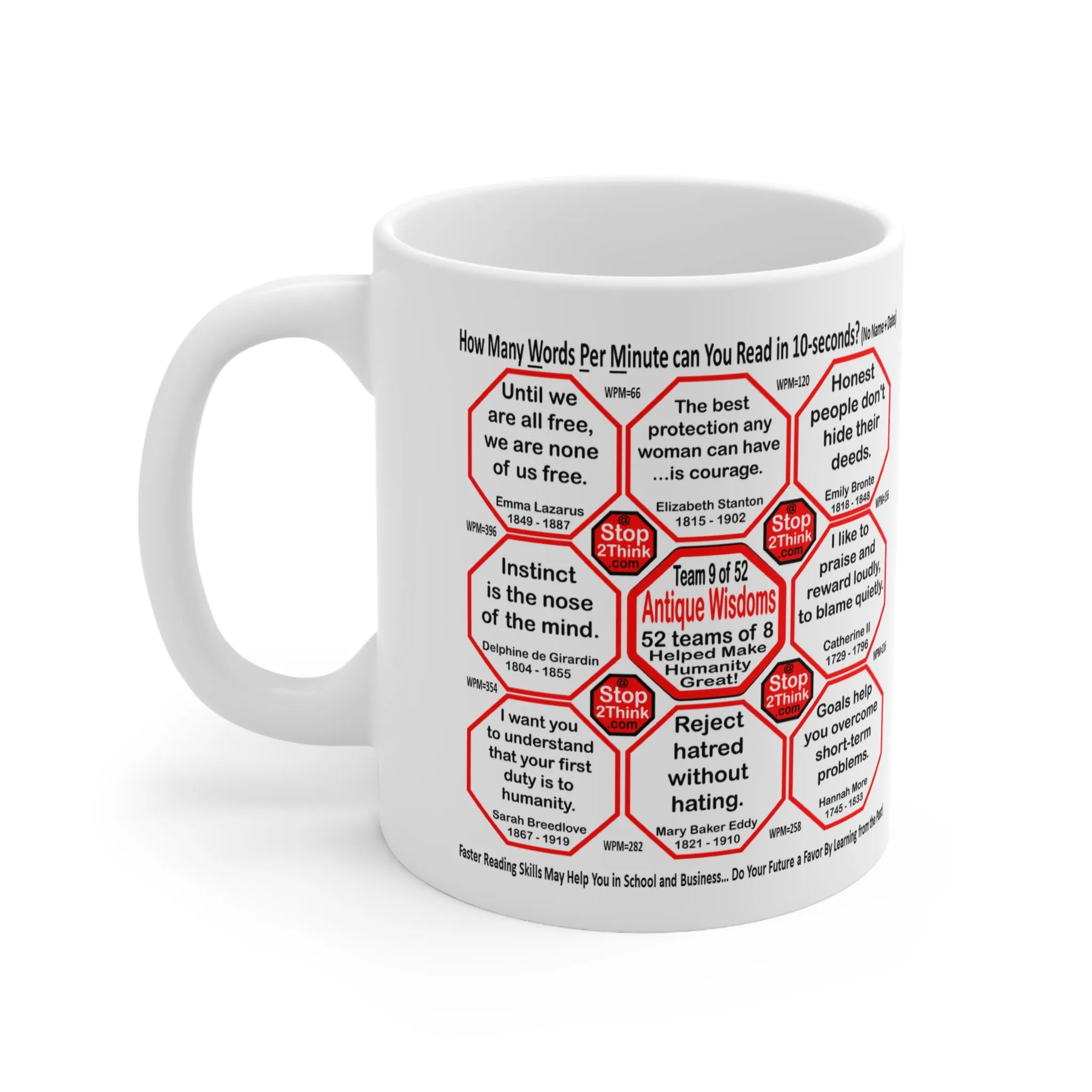 Teams 9 10 of 52... How Fast Can You Read Mug Wisdoms? - Drink Wisely at Stop2Think.com
