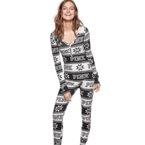 Vintage NWT 2014 PINK Victoria’s Secret Thermal Fair Isle Long Janes Onesie …