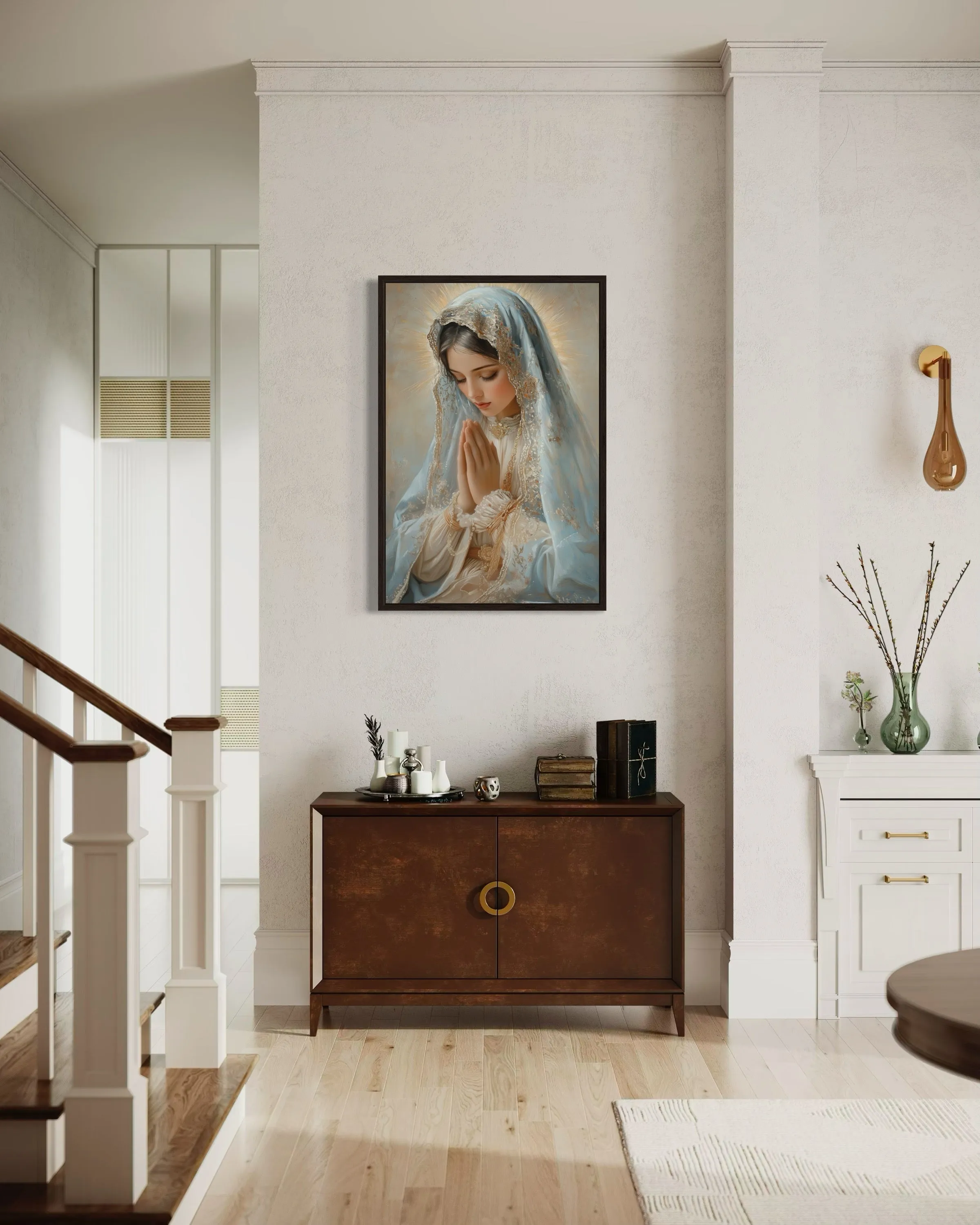 Virgin Mary Praying Framed Christian Canvas Wall Art