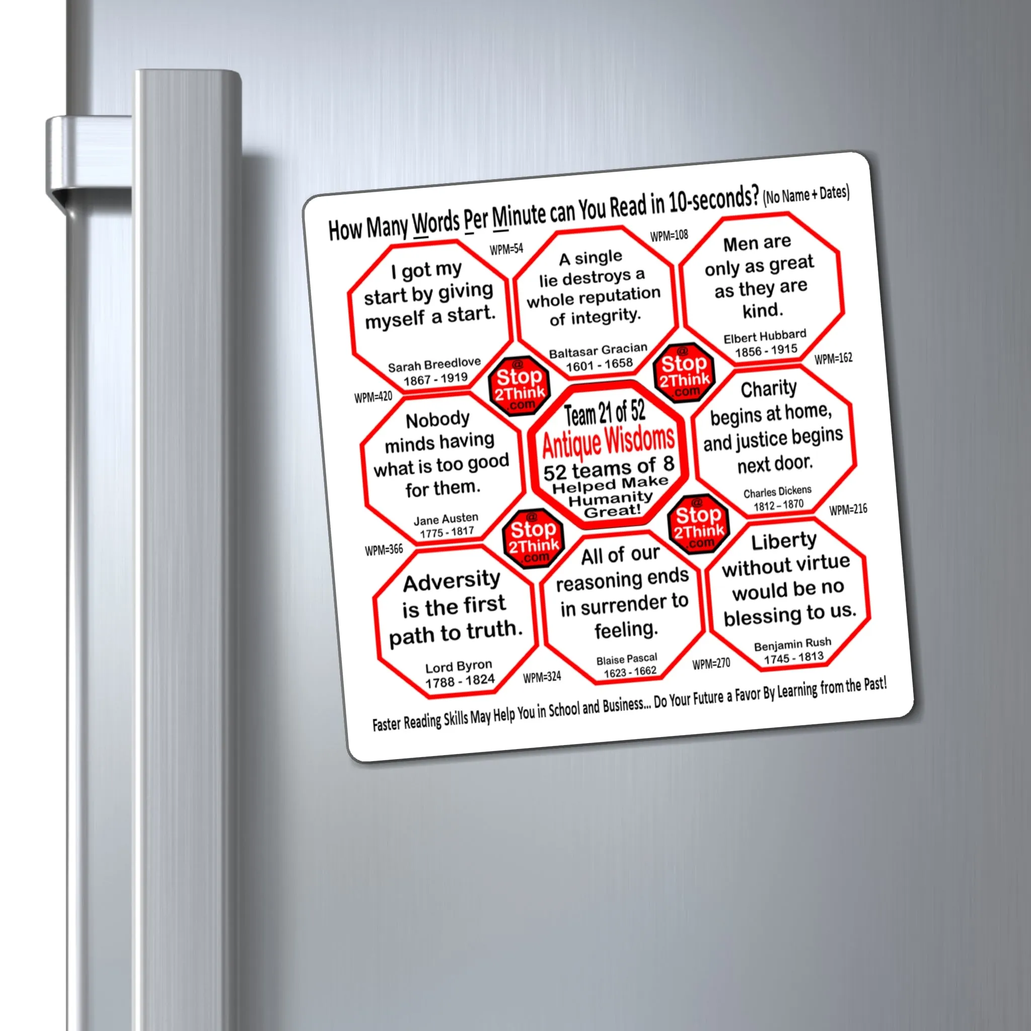 Week/Team 21 of 52 How Fast Can You Read Magnetic Wisdoms Stick Around @Stop2Think.com