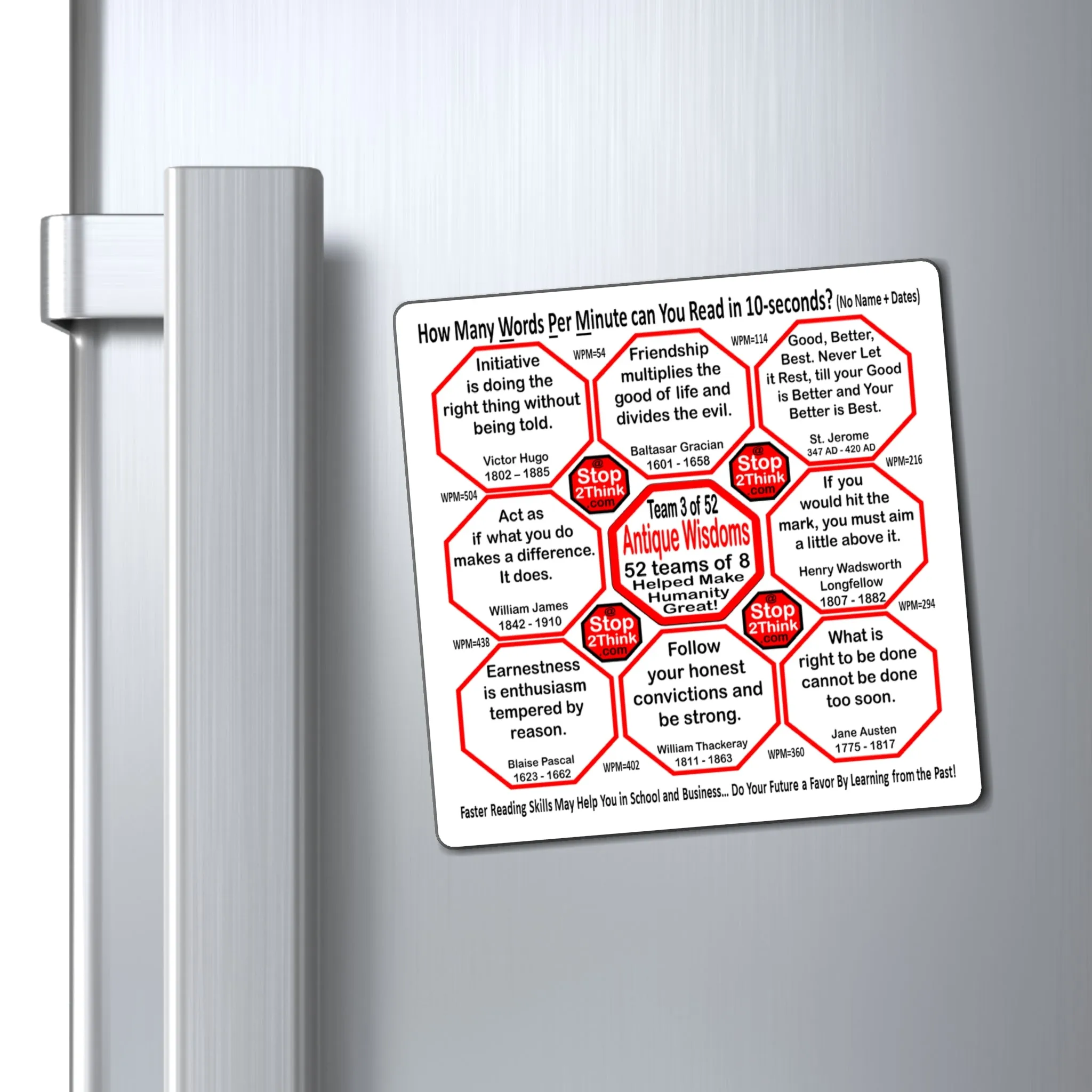 Week/Team 3 of 52 How Fast Can You Read Magnetic Wisdoms Stick Around @Stop2Think.com